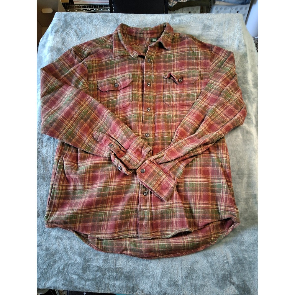 Orvis Classic Collection Mens XL Red Green Plaid Flannel Button Down Shirt